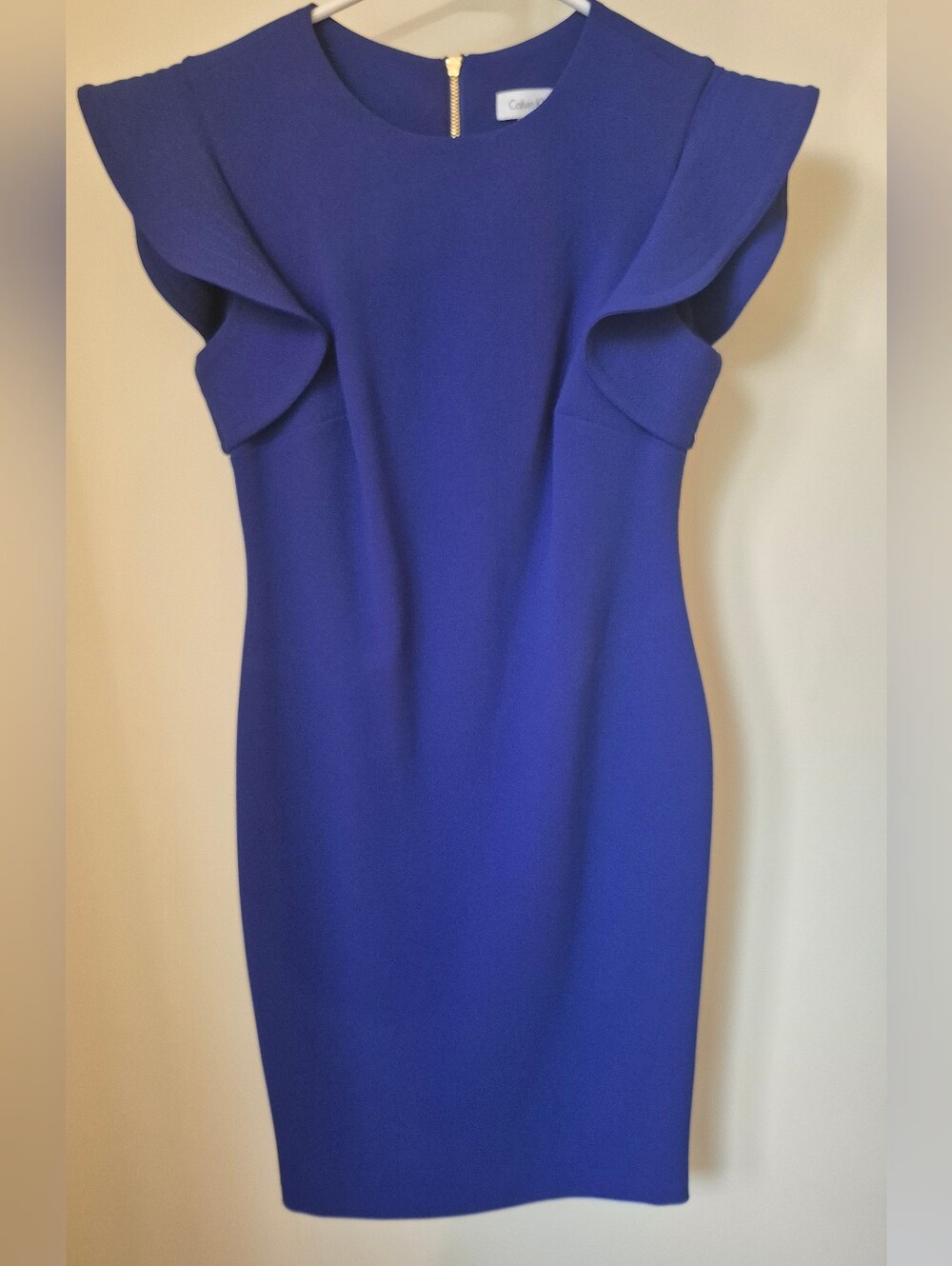 Calvin Klein Royal Blue Flutter Sleeve Shift Dress Size 4 Office Chic Cocktail